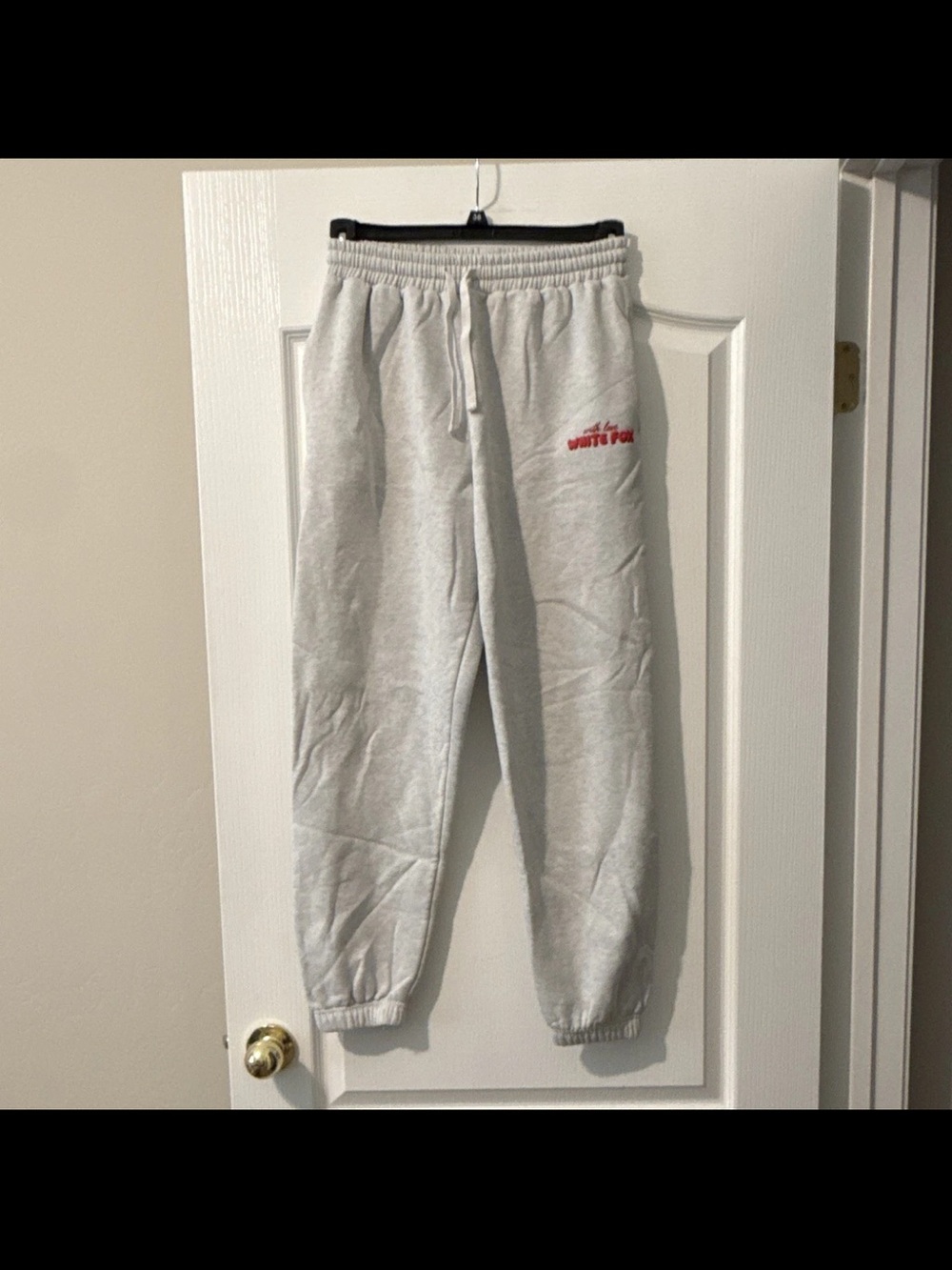 White Fox Boutique Light Gray Kids Sweatpants with Red Logo